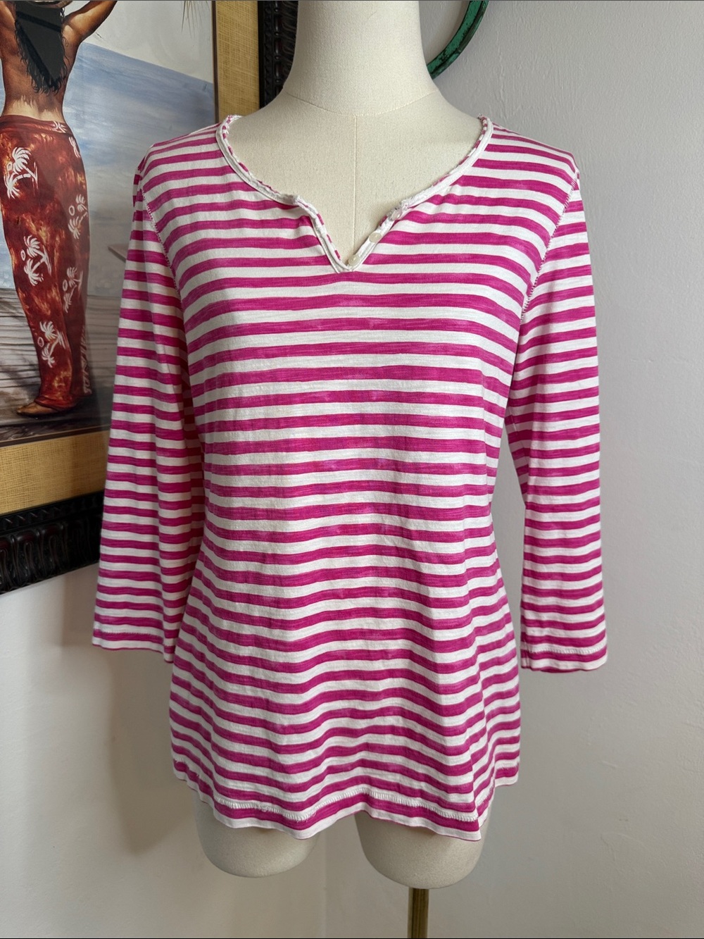 Tommy Bahama Pink & White Striped Long Sleeve Top
